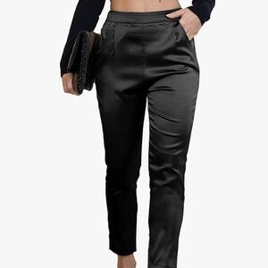 Hei Pei Wa Satin Pleated Pull on High Waist Pants